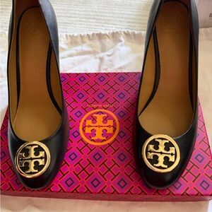 Tory Burch Chelsea Black Heels with Gold Logo